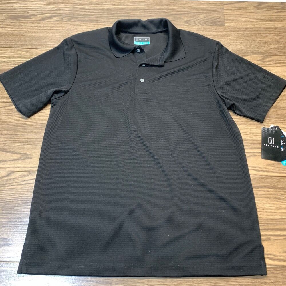 NEW PGA Tour Air Flux Golf Polo Shirt Mens Size M Caviar Black Short Sleeve